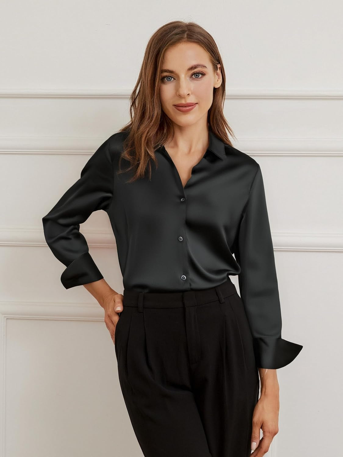 Satin Silk Button down Shirts for Women Dress Shirts Long Sleeve Blouses Womens Shirts