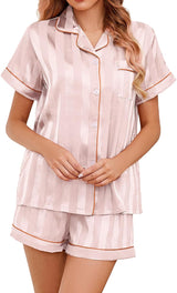 Silk Satin Pajamas for Women Button-Up Silk PJ Set Notch Collar Satin Pajama Set - 2 Piece Satin Pjs