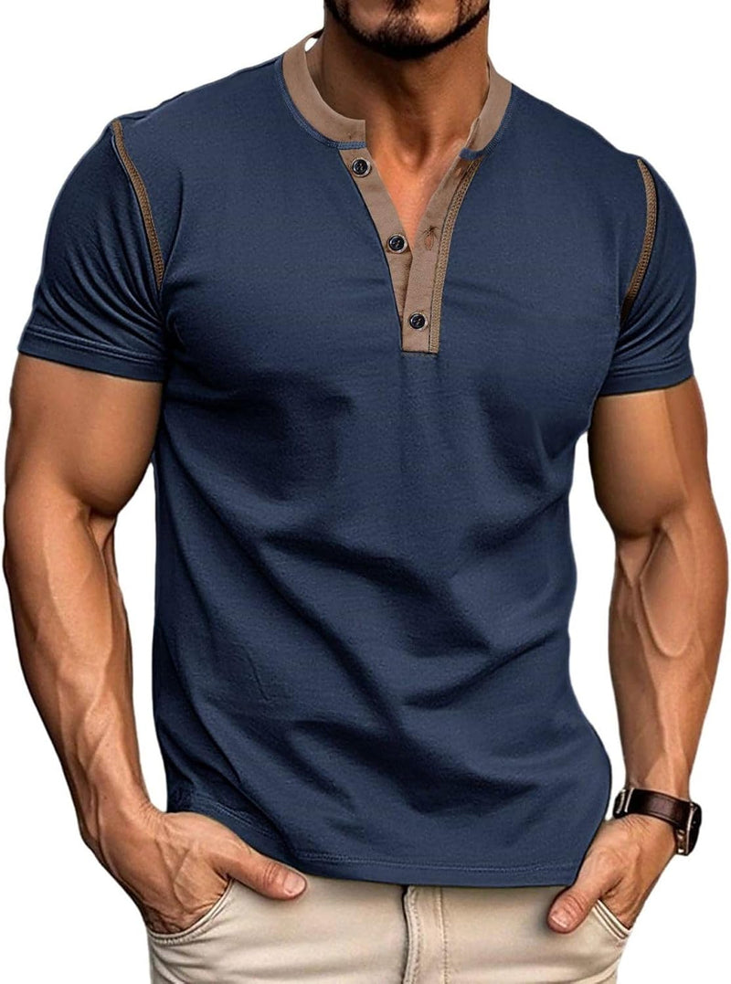 Men'S Casual Henley Shirts Classic Button Cotton Short Sleeve T-Shirt Summer Basic Solid Lightweight Tees Tops