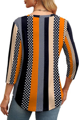 3/4 Length Sleeve Womens Tops round Neck Casual Tunic Tops Basic Pleated Shirts Loose Fit 2026
