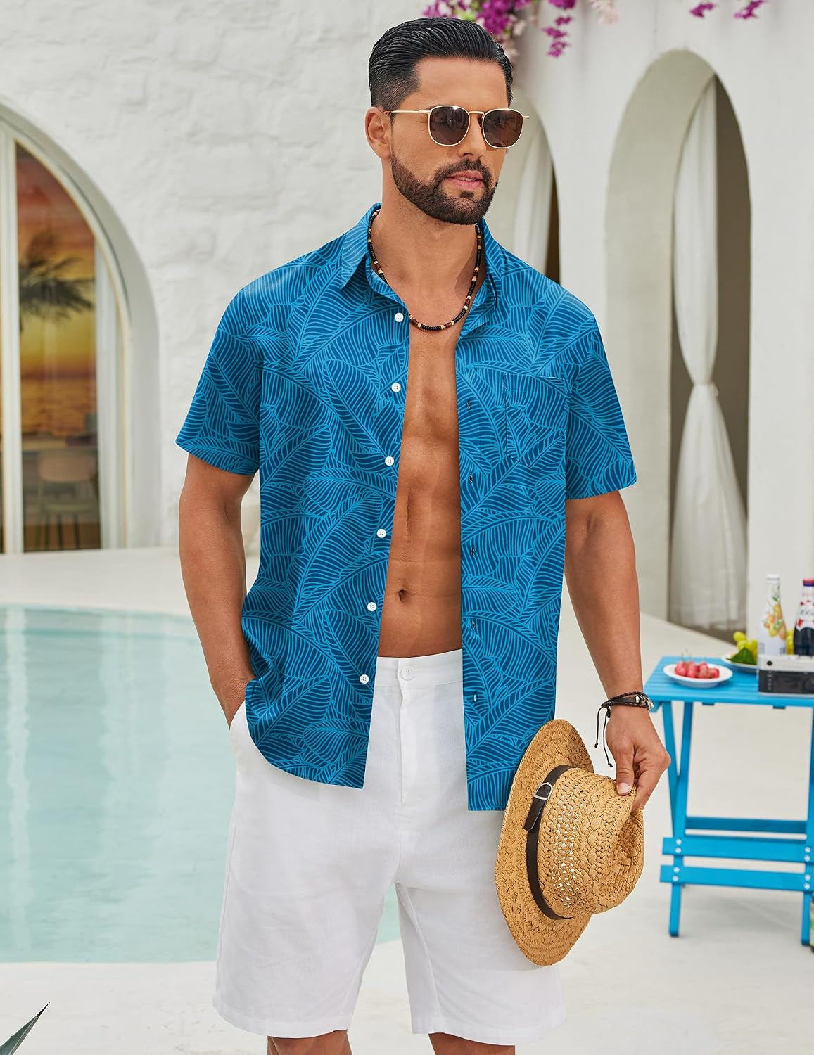 Mens Hawaiian Shirts Short Sleeve Button down Aloha Shirts Summer Vacation Beach Shirts