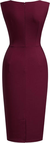 Women'S Retro Ruffle Style Slim Work Pencil Dress | Sleeveless, Knee-Length, Business Casual Sheath Dress for Women, Strechy Fabric for Funeral, Cocktail