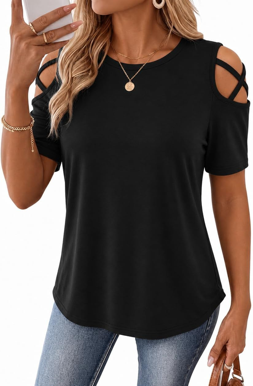 Women'S Summer Tops Short Sleeve Cold Shoulder Tops T-Shirts for Women Spring Summer Tops Loose Fit Tunic 2026