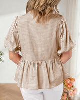 Womens Summer Tops 2026 Fashion Lantern Short Sleeve V Neck Button Peplum Shirts Spring Stripes Babydoll Blouses