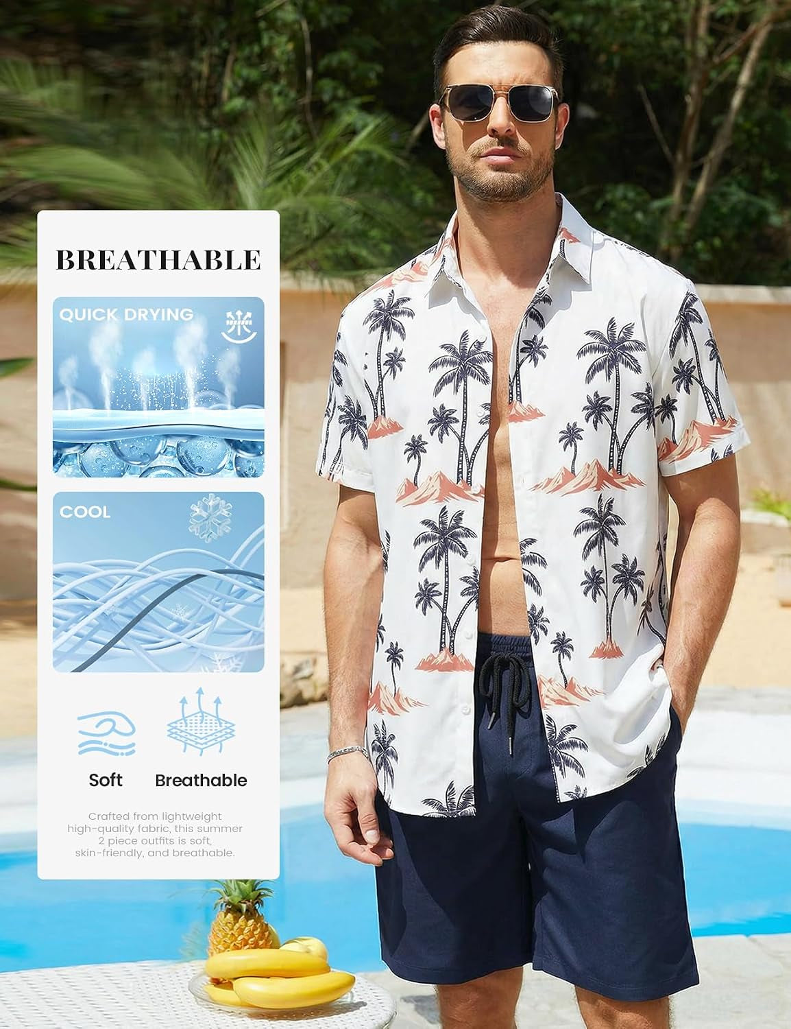 Mens Summer Outfits 2 Piece Hawaiian Beach Vacation Set
