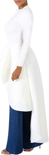 Women Ruffle High Low Asymmetrical Long Sleeve Peplum Tops Blouse Shirt Dress