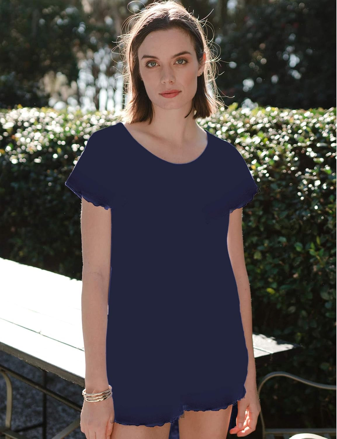 Women'S Summer Cotton Pajamas Set Tops and Shorts Sleepwear (Navy Blue L)