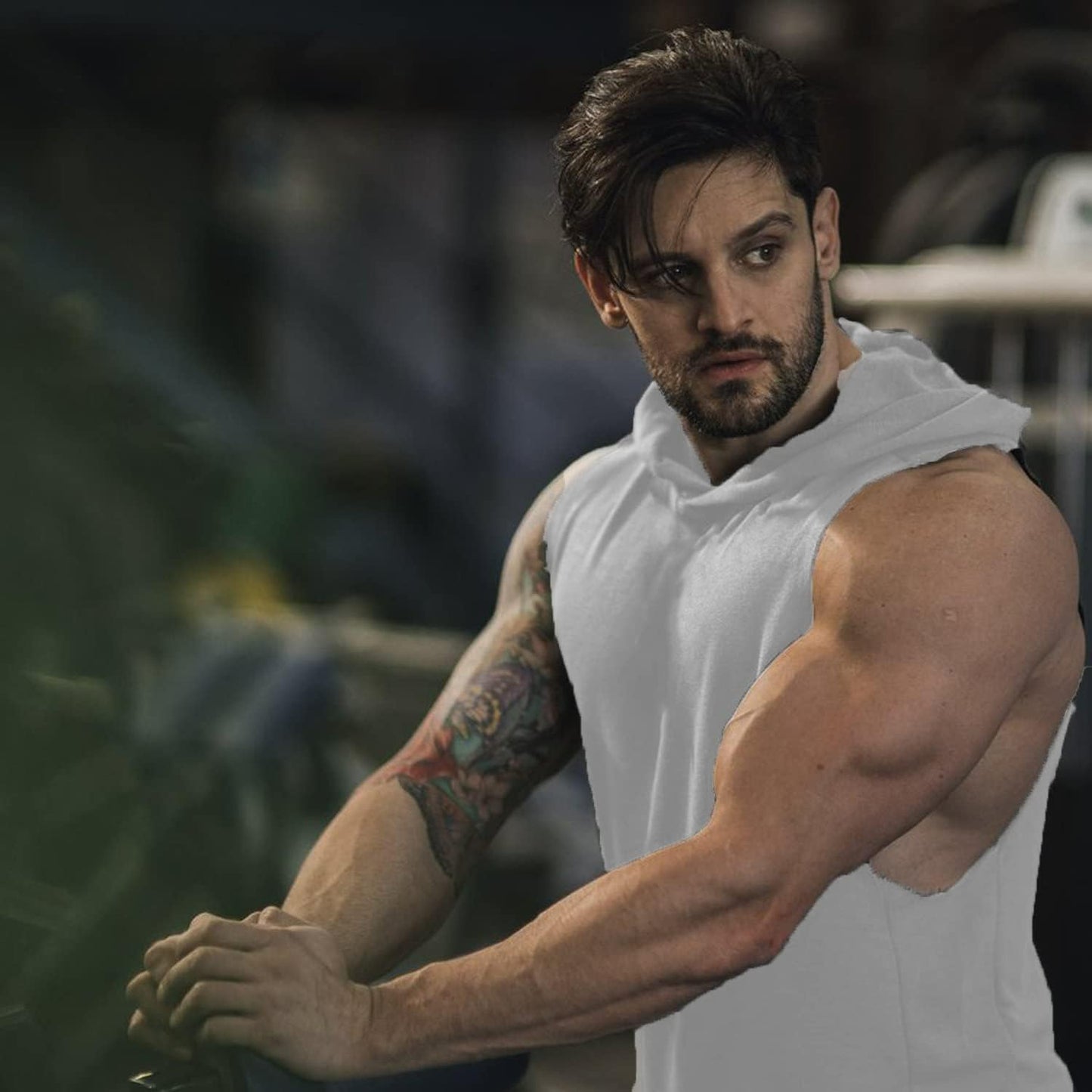 Men'S Sleeveless Workout Hoodie Tank Tops Gym Bodybuilding Muscle Cut off T-Shirts with Pockets White
