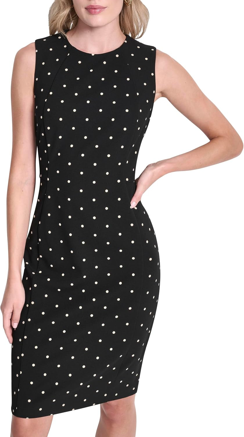 DKNY Women'S Sleeveless Jewel Neck Scuba Crepe Sheath Dress Mini Dress
