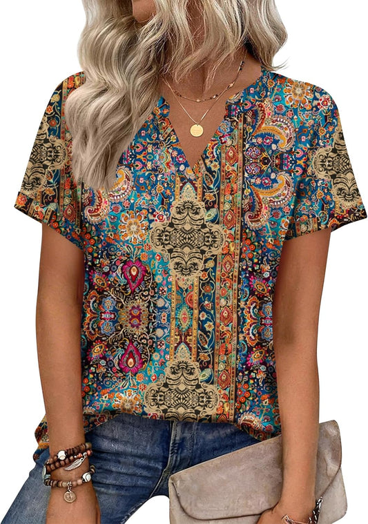 Womens Tops Short Sleeve Summer V Neck Shirts Work Blouses Business Outfits Fashion Clothing