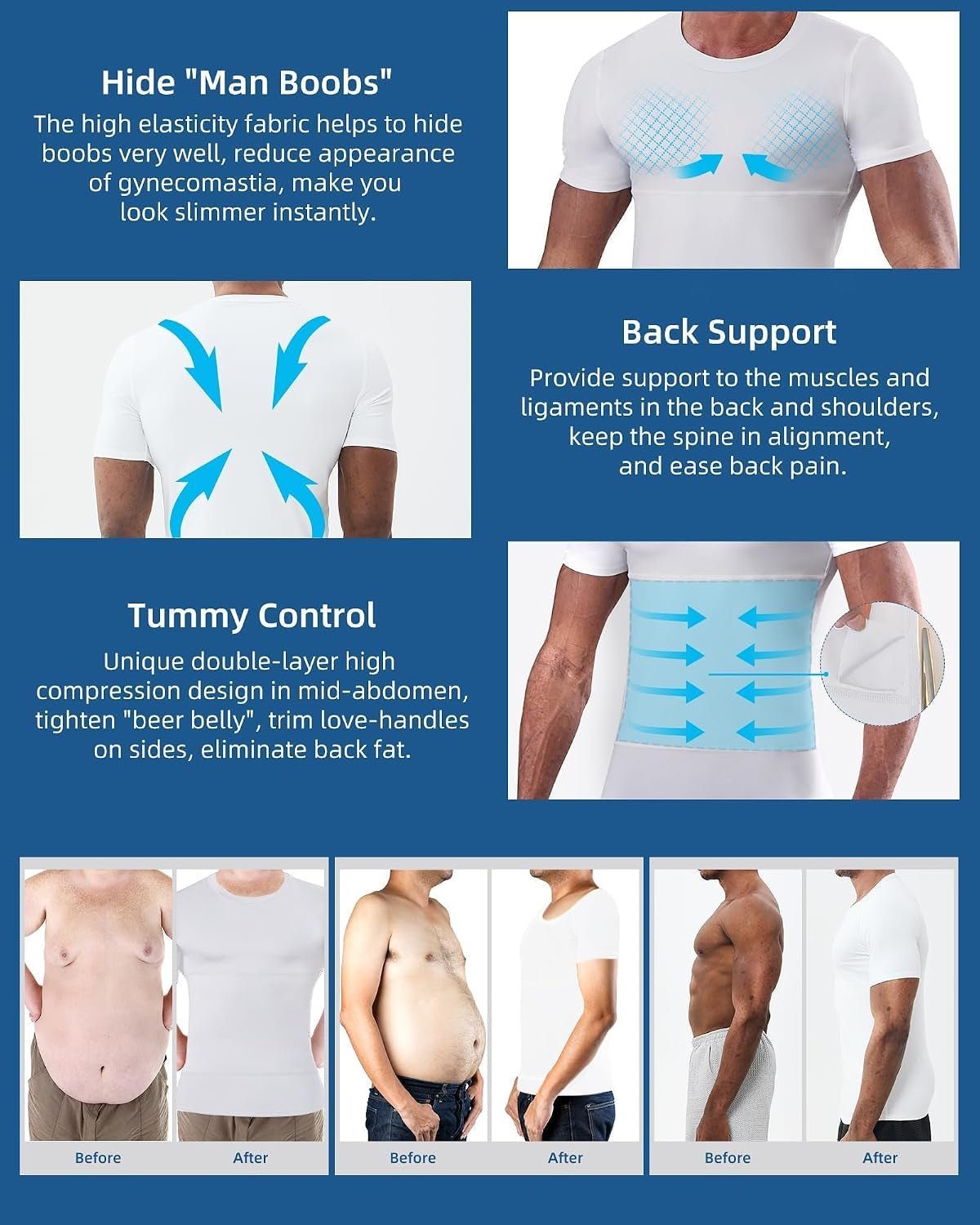 Mens Slimming Compression Shirt, Slimming Undershirt Shirts for Men Body Shaper Shapewear Tummy Control