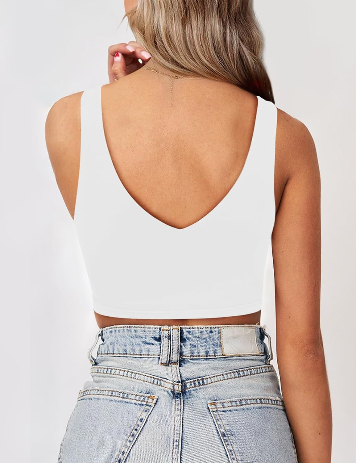 Women'S Crop Tops Deep V Neck Sleeveless Backless Double Lined Cropped Tank Top for Going Out