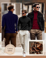 3 Pack Men'S Turtleneck Shirts, Long Sleeve Cotton Pullover Sweaters Mock Neck Knitted T-Shirt Basic Slim Fit Tops