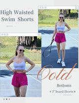 Women'S 3" Board Shorts High Waisted Swim Shorts Swimsuit Bottoms Beach Shorts with Pockets S-2XL