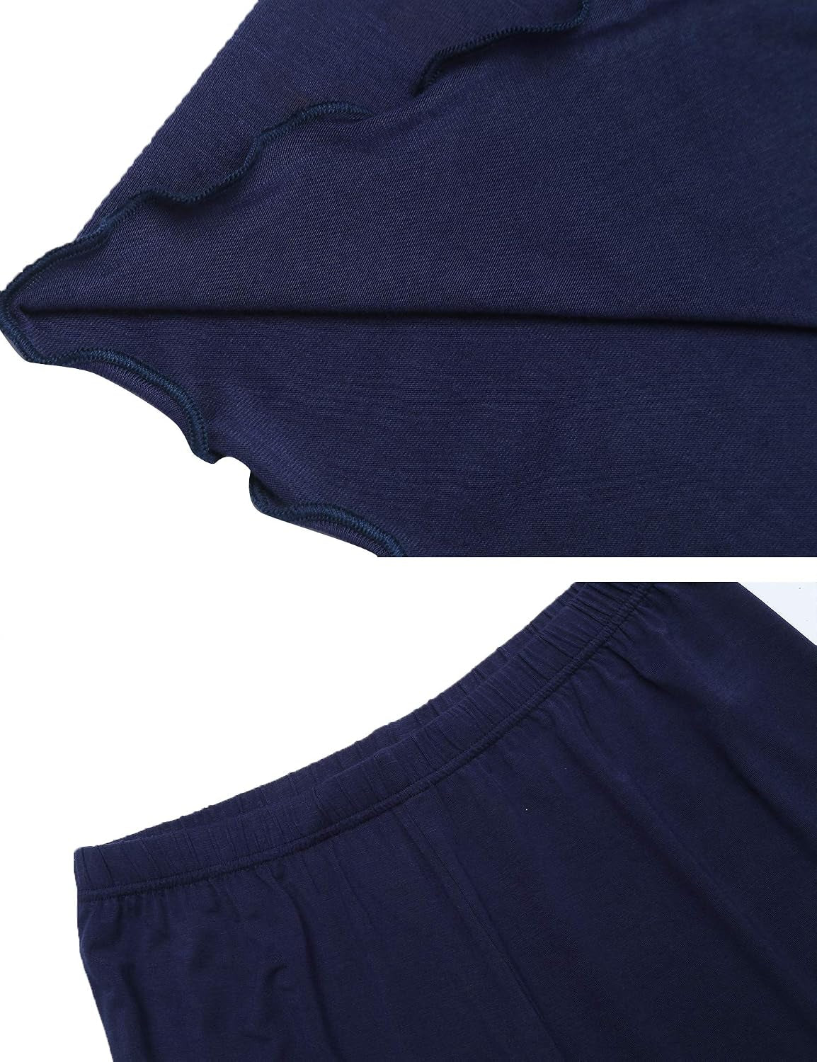 Women'S Summer Cotton Pajamas Set Tops and Shorts Sleepwear (Navy Blue L)