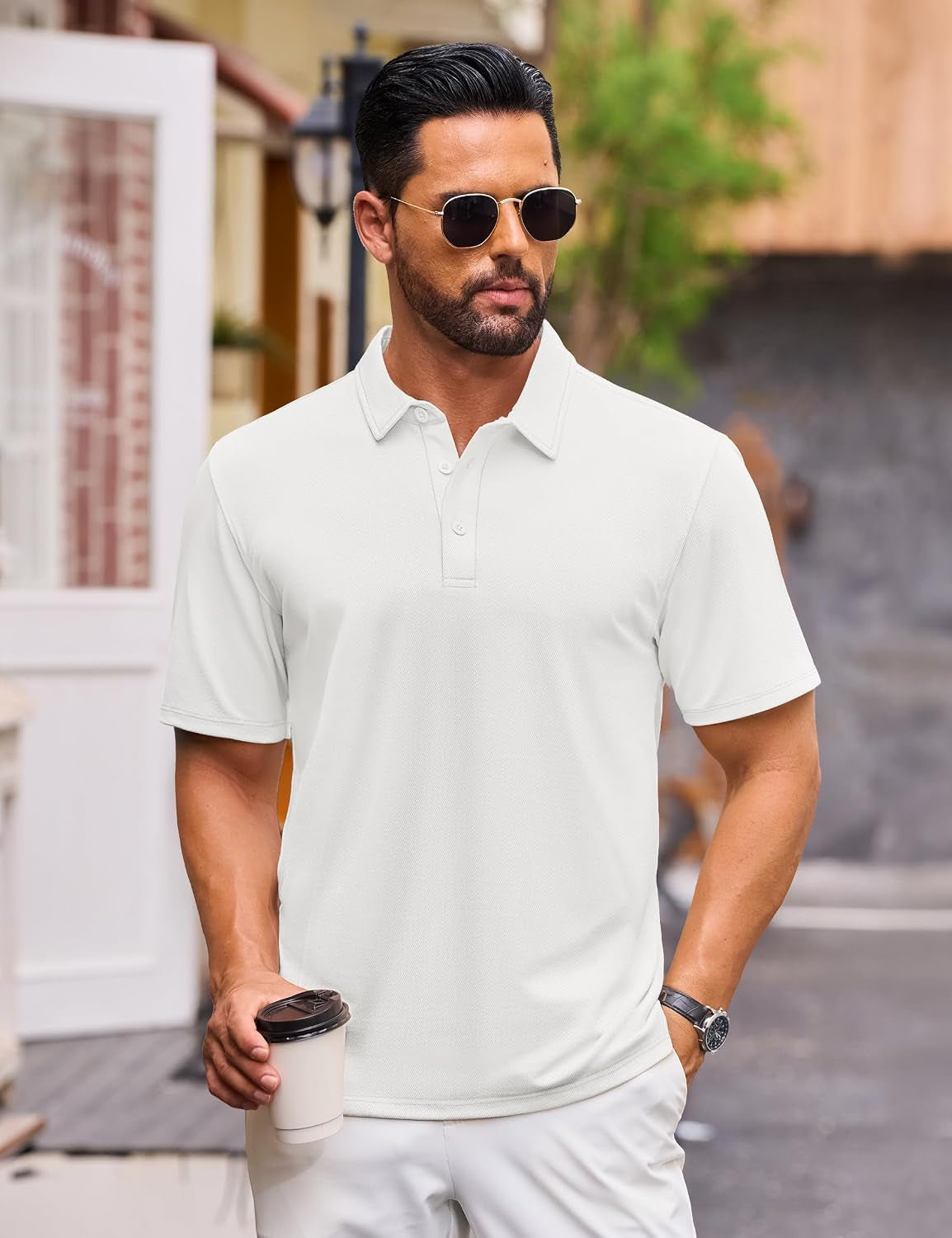 Men'S Polo Shirts Short Sleeve Soft Cotton Pique T-Shirts 3 Buttons Classic Fit Casual Performance Golf Shirts
