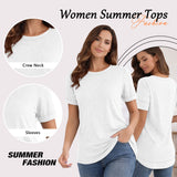 Summer Short Sleeve T-Shirts for Women Fashion Trendy Loose Cute Tunic Casual Crew Neck Tops White Blouse Size L