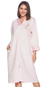 Women'S Quilted Long Sleeve Zip up House Dress Robe