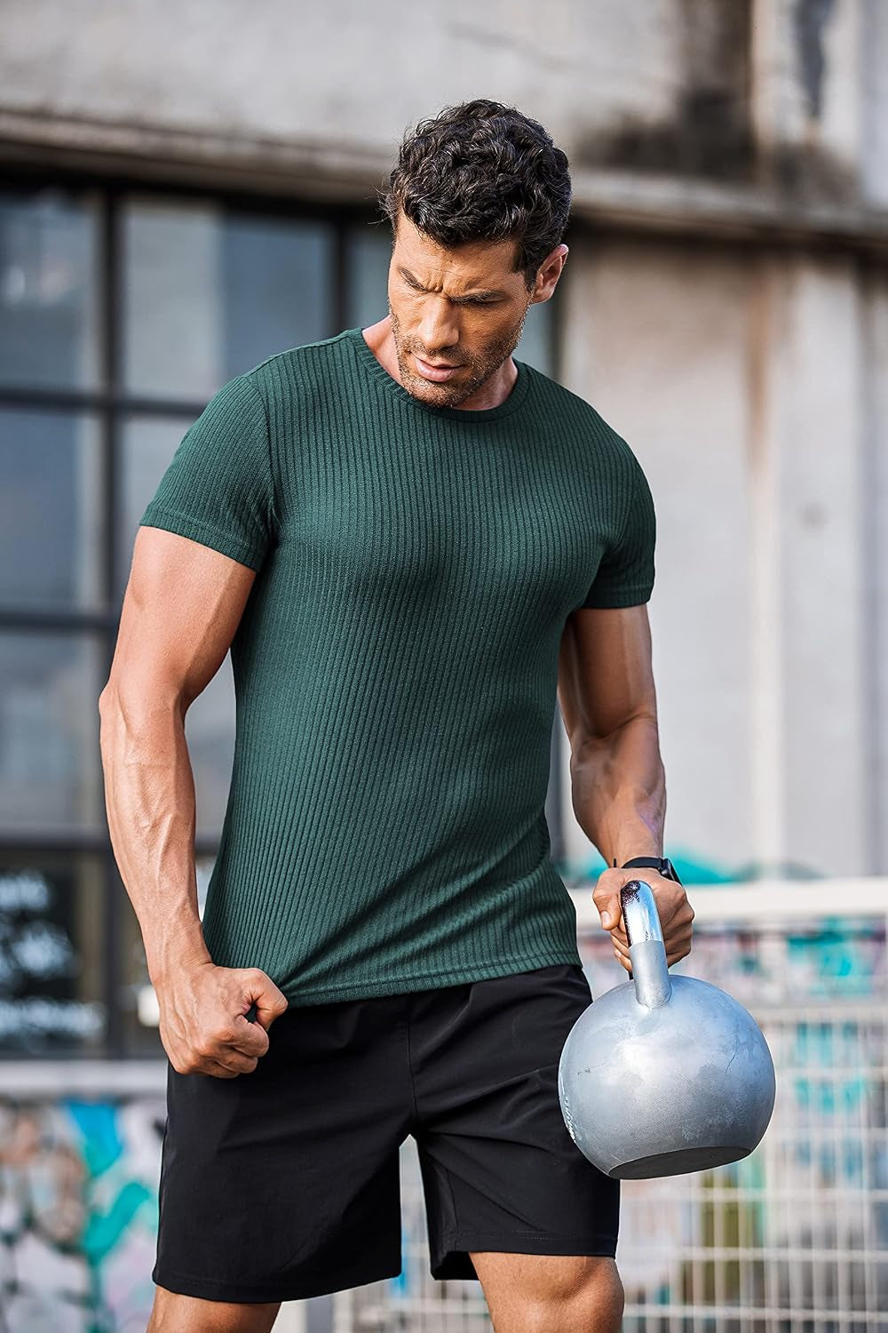 Men'S Muscle T Shirts Stretch Short Sleeve Crew Neck Bodybuilding Workout Tee Shirts