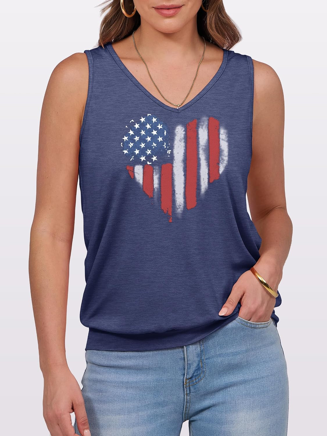 American Flag Tank Tops for Women 4Th of July Independence Day Summer Sleeveless V Neck Patriotic Basic Shirts Tees
