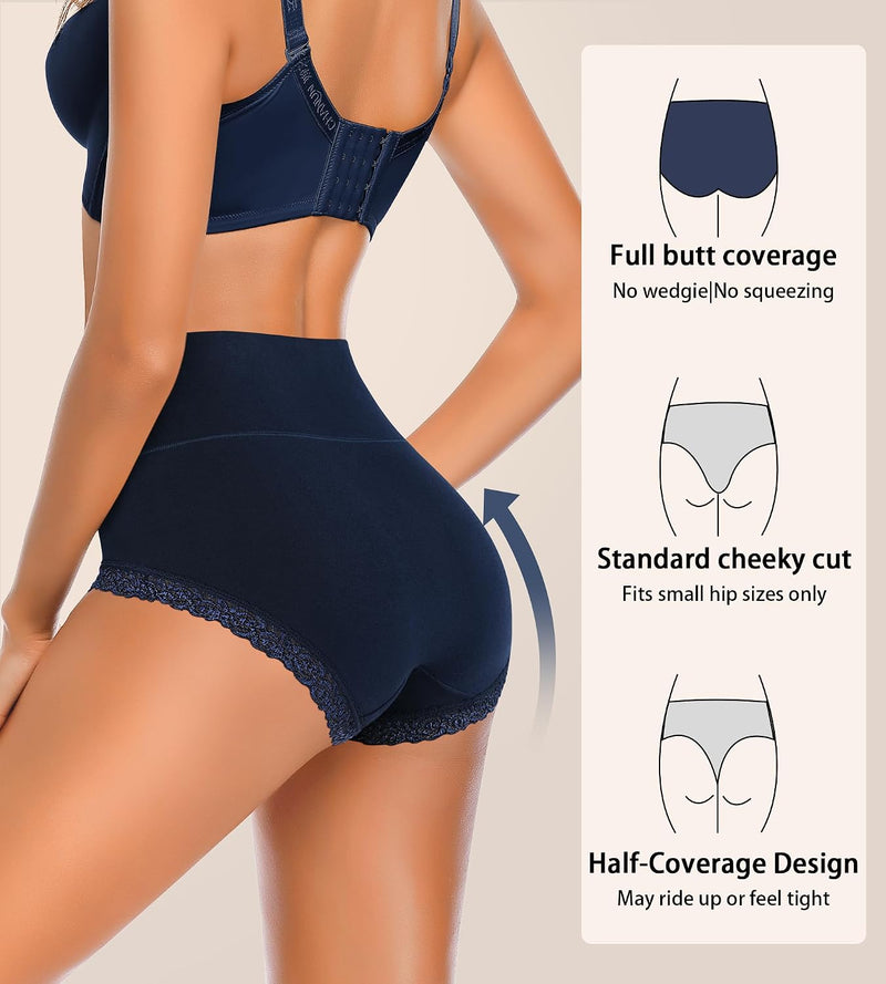 Women'S Cotton Underwear,Ladies Soft Stretch Tummy Control Comfy No Muffin Panties Boyshorts