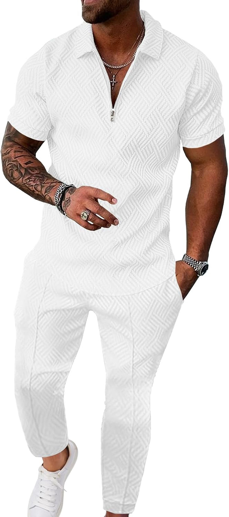 Mens Sweat Suits Set Tracksuit 2 Piece Outfits Short Sleeve Casual Sweatshirt & Loose Jogging Pants