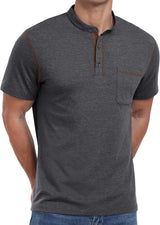 Mens Henley Shirts Short Sleeve Summer Casual Classic Cotton T Shirts Pocket Button Shirt