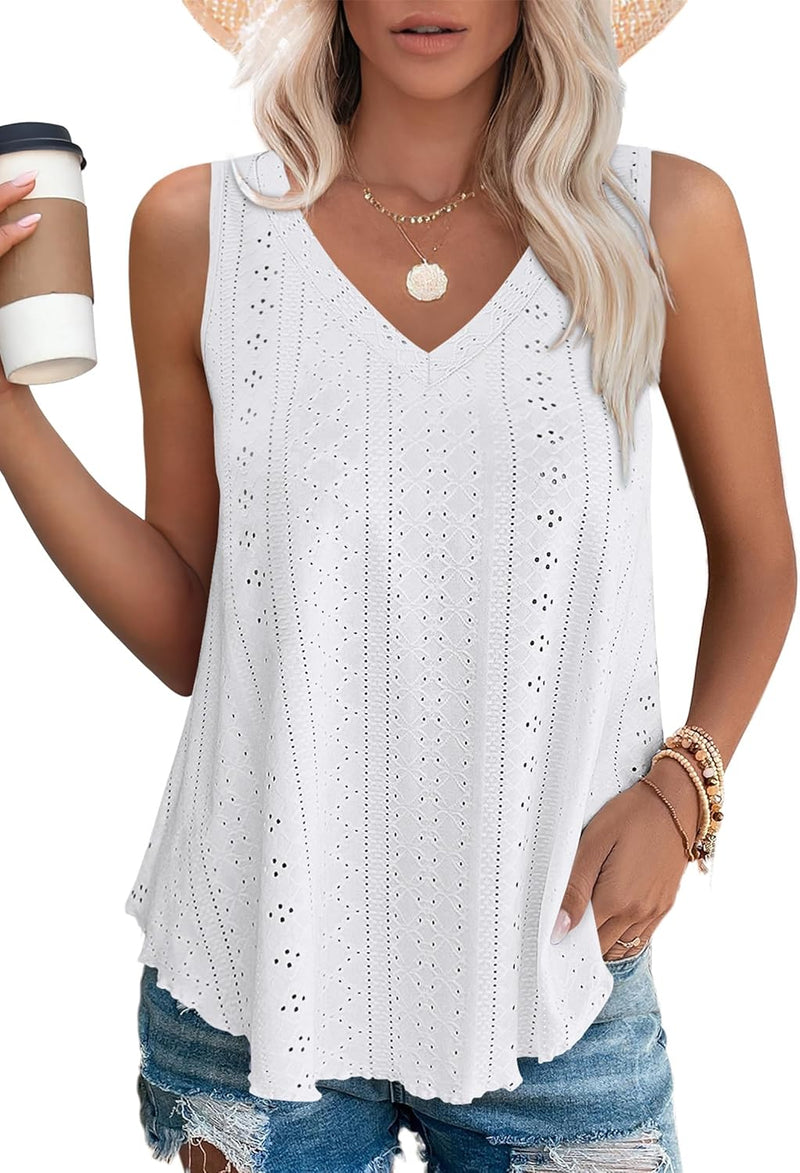 Womens Tank Tops V Neck Sleeveless Flowy Loose Fit Basic Casual Summer Tops