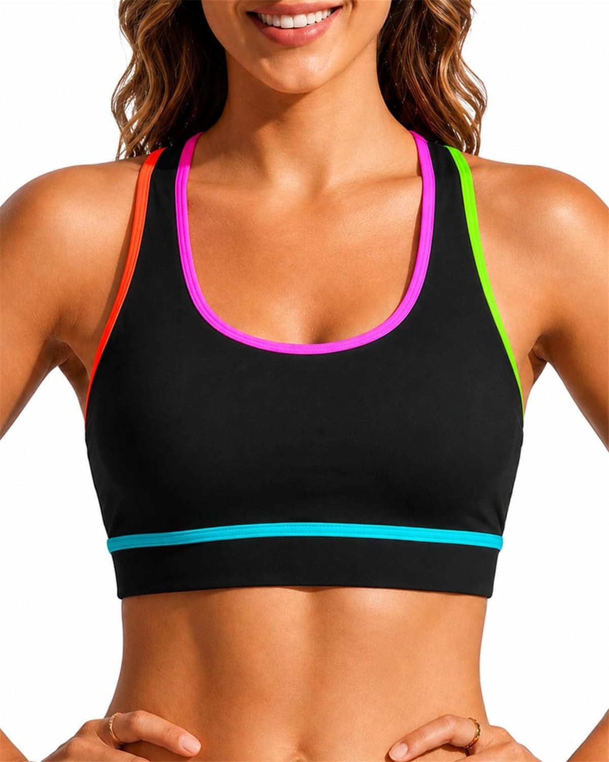 Women'S Sports Bra Bikini Tops Racerback Swim Top Scoop Neck Bathing Suits Top Modest Padded Crop Tops Swimsuit Only