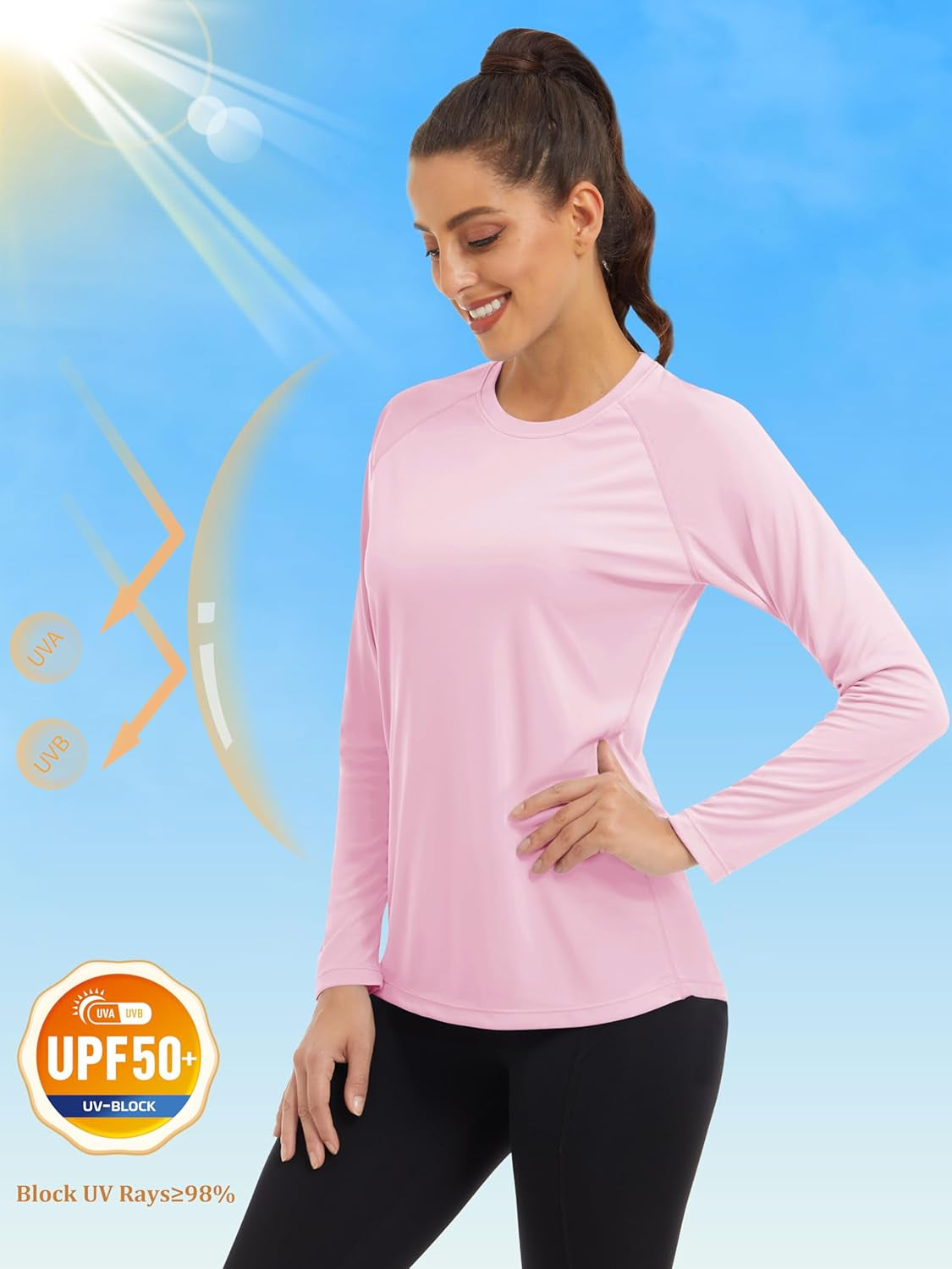 Women'S Long Sleeve Shirts UPF 50+ Sun Protection Shirts for Hiking Fishing Workout Rash Guard
