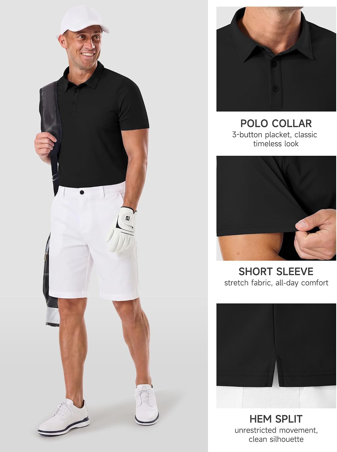 Mens Golf Polo Shirts Moisture Wicking Performance Short Sleeve Pique Athletic Golf Collared Shirts for Men