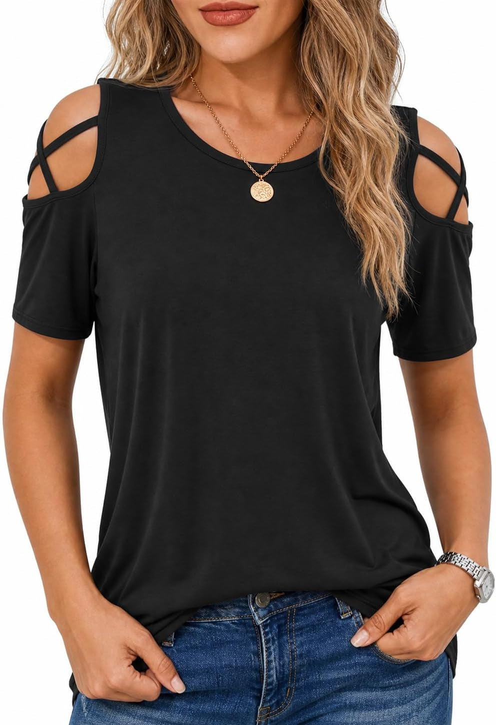 Women'S Summer Tops Short Sleeve Cold Shoulder Tops T-Shirts for Women Spring Summer Tops Loose Fit Tunic 2026