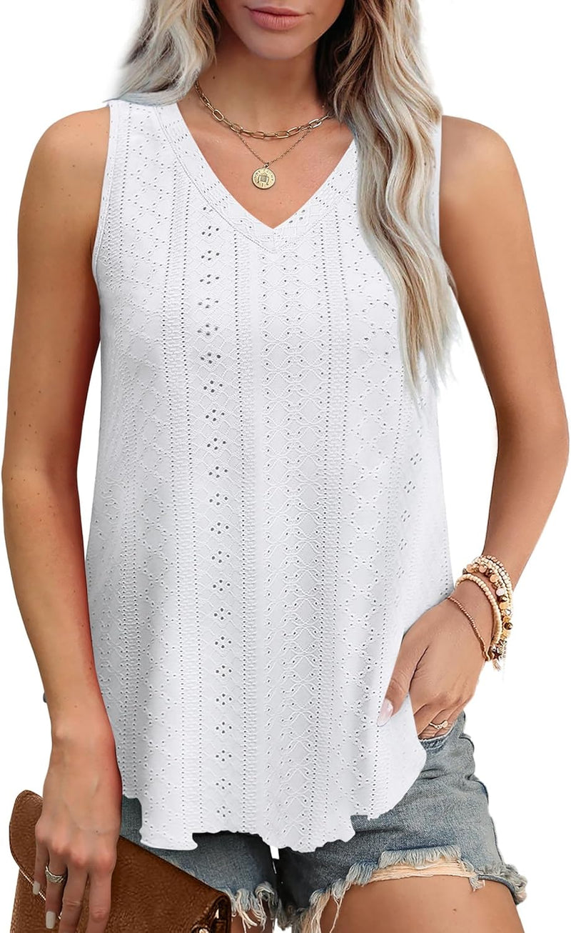 Womens Tank Tops V Neck Sleeveless Flowy Loose Fit Basic Casual Summer Tops