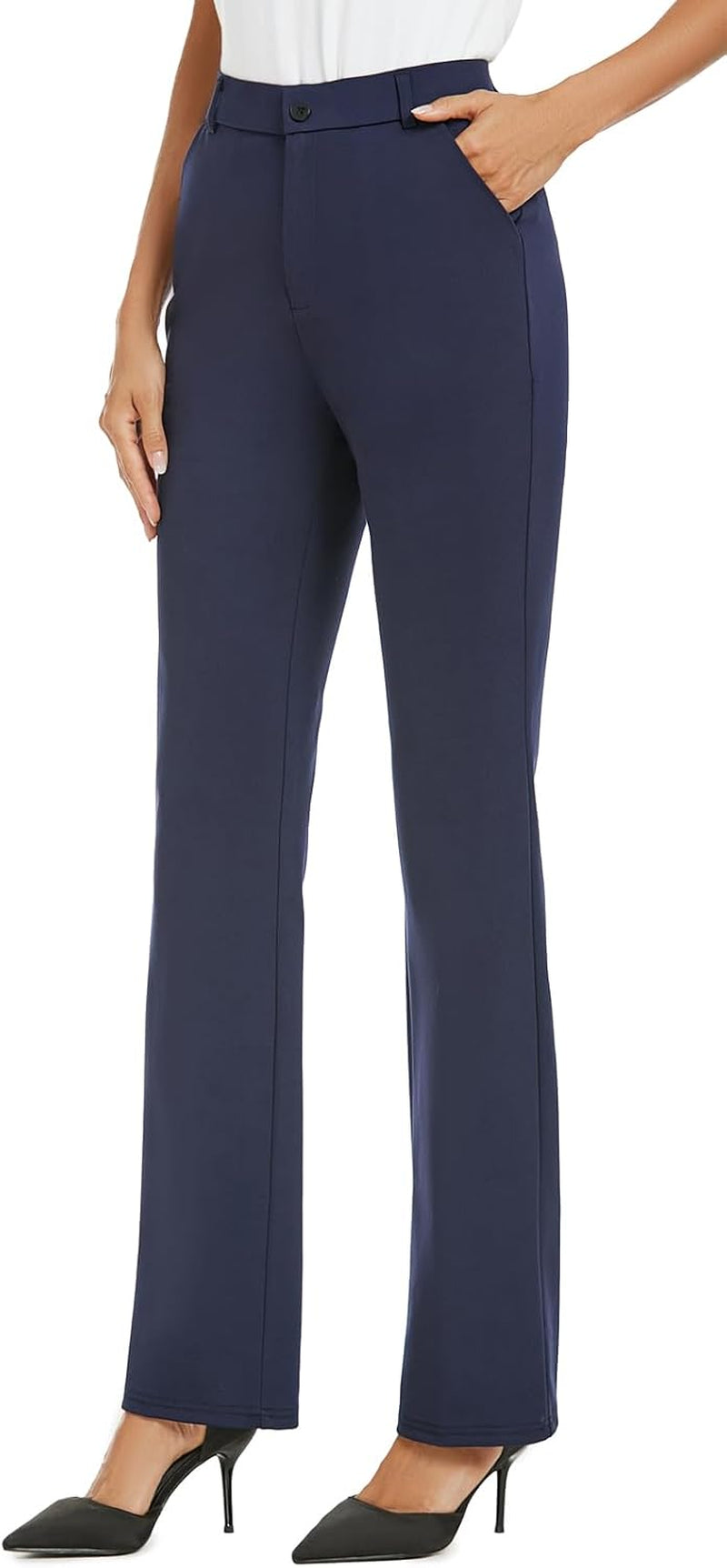 Women'S Stretchy Straight Leg Dress Work Pants Business Office Casual Slacks with Pockets