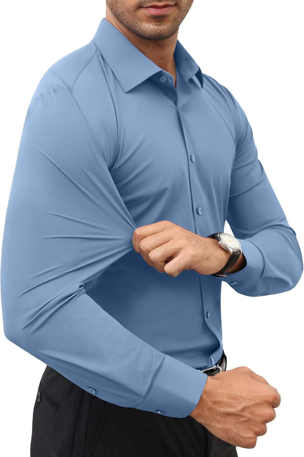 Stretch Mens Dress Shirts Long Sleeve Slim Fit Dress Shirts for Men Muscle Fit Wrinkle Free Button down Shirt