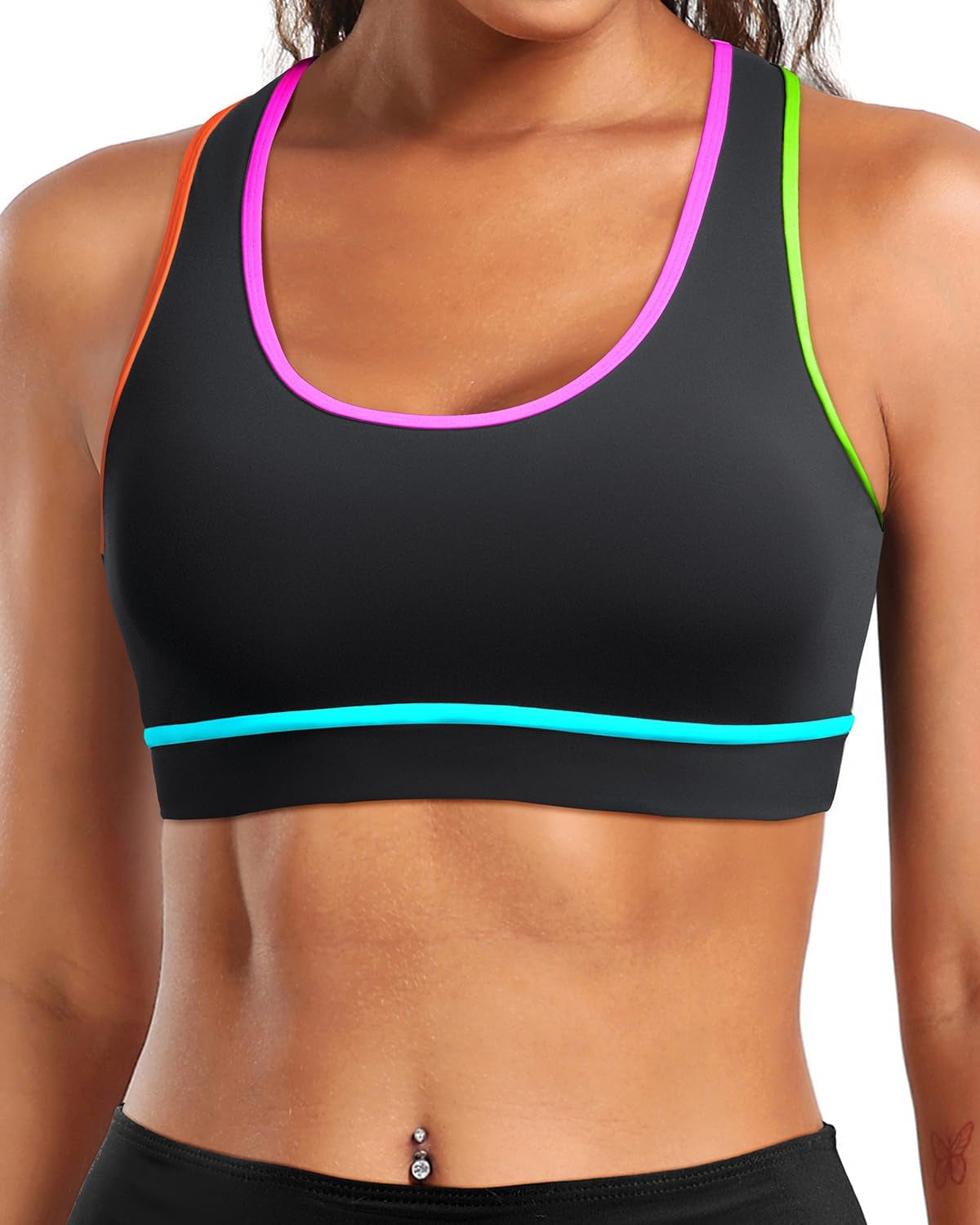 Women'S Sports Bra Bikini Tops Racerback Swim Top Scoop Neck Bathing Suits Top Modest Padded Crop Tops Swimsuit Only