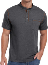 Mens Henley Shirts Short Sleeve Summer Casual Classic Cotton T Shirts Pocket Button Shirt