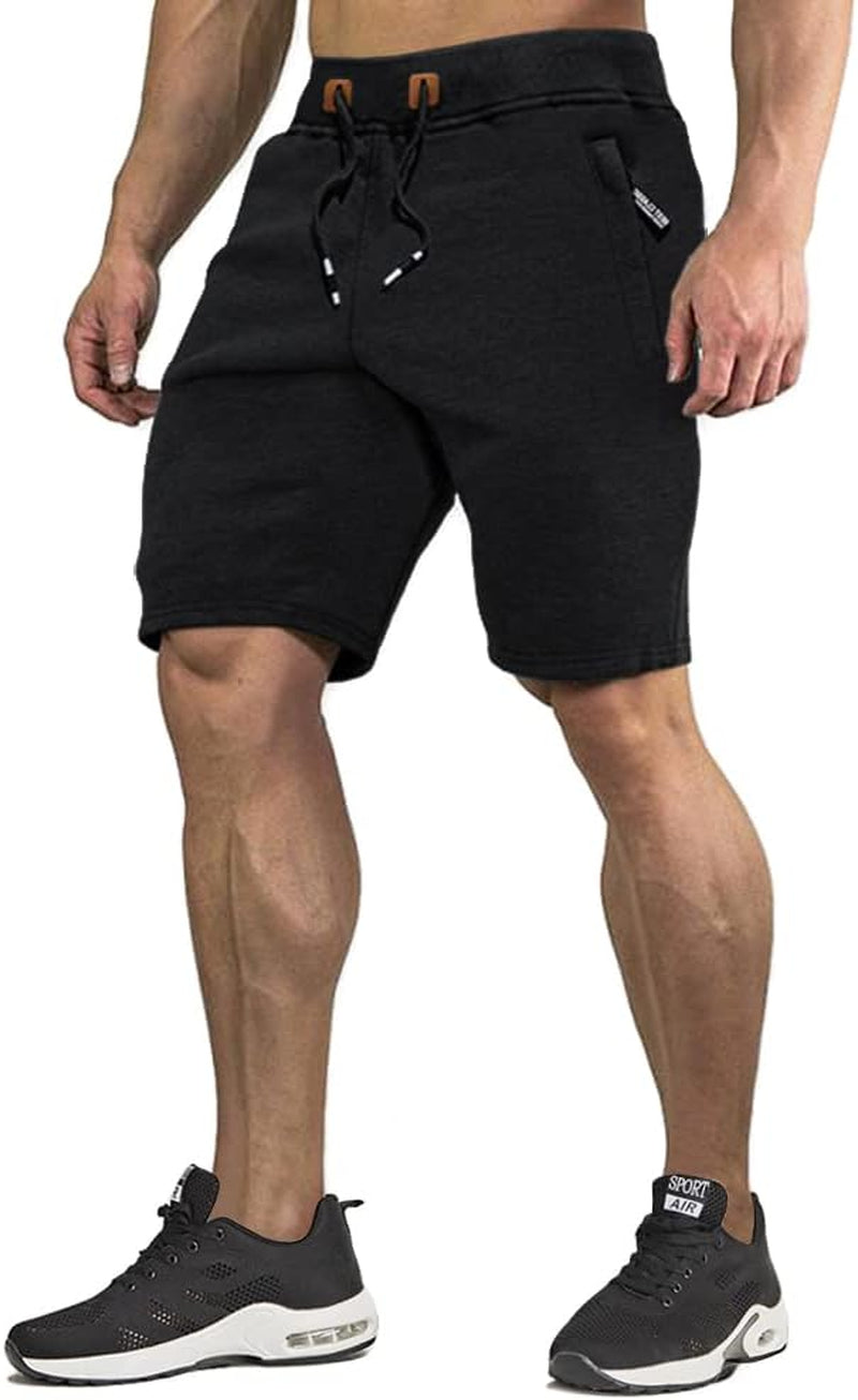 Mens Athletic Gym Shorts Cotton Jogger Running Workout Zipper Pocket Sweat Shorts