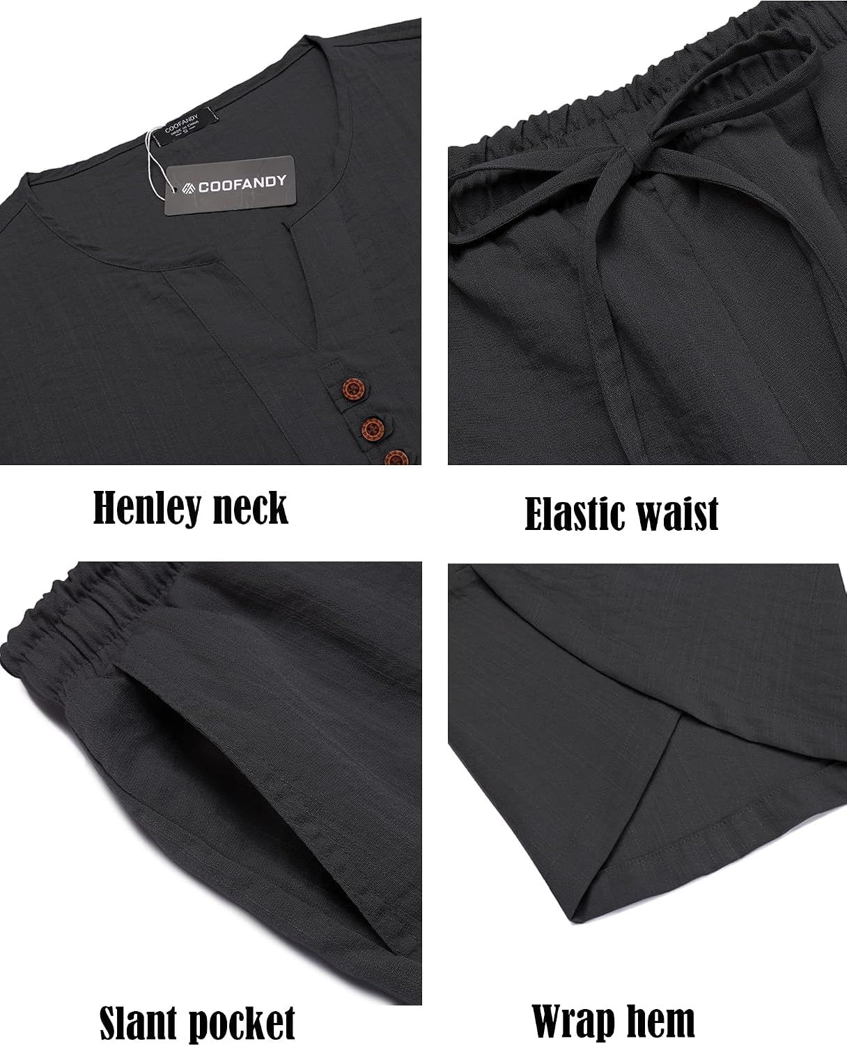 Men'S 2 Pieces Linen Set Henley Shirt Short Sleeve and Harem Capri Pants Wide Leg Baggy Beach Yoga Trousers Outfits