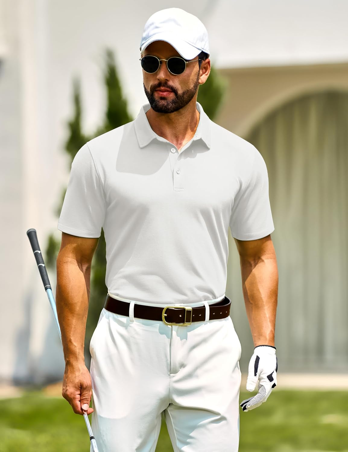 Men'S Polo Shirts Short Sleeve Soft Cotton Pique T-Shirts 3 Buttons Classic Fit Casual Performance Golf Shirts