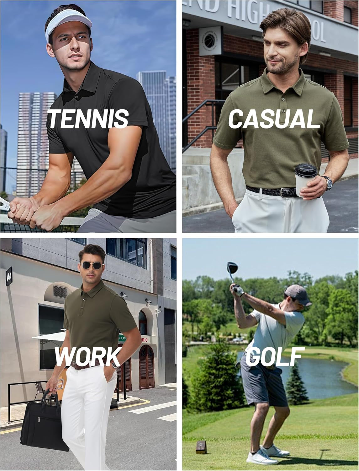 Men'S Polo Shirts Short Sleeve Soft Cotton Pique T-Shirts 3 Buttons Classic Fit Casual Performance Golf Shirts