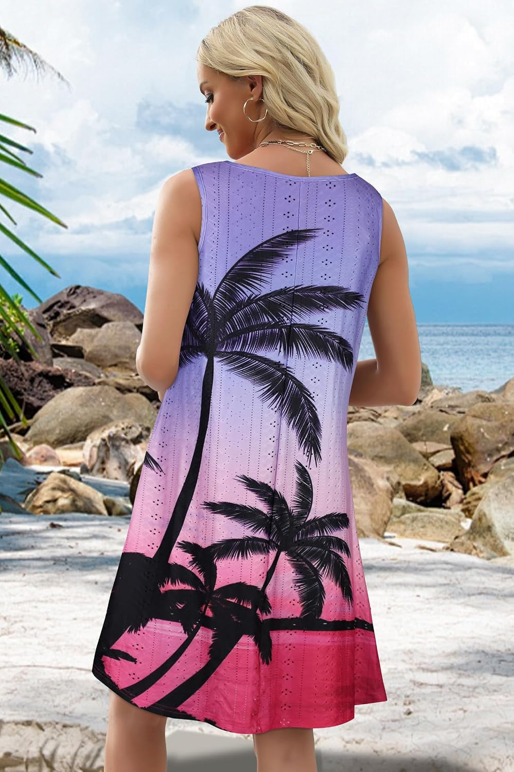 Swimsuit Coverup Summer Dresses for Women Eyelet Casual Loose Sleeveless Sundress with Pockets 2026
