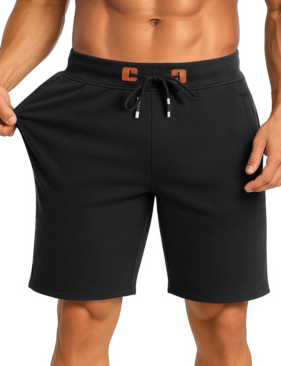 Mens Athletic Gym Shorts Cotton Jogger Running Workout Zipper Pocket Sweat Shorts