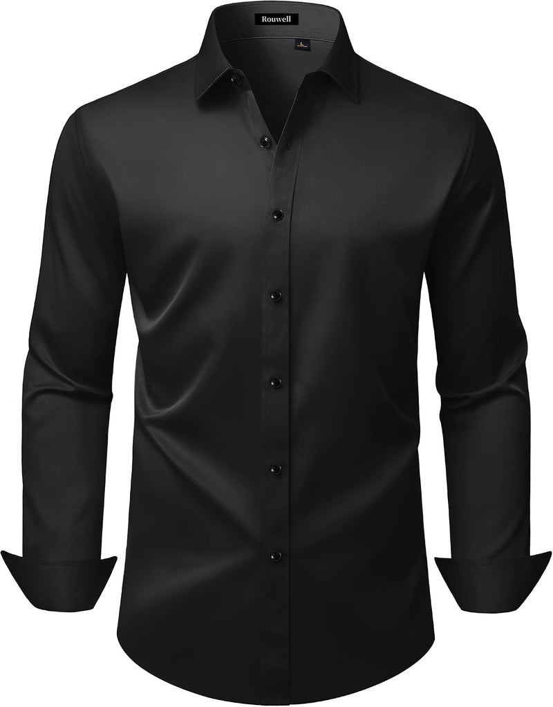 Mens Wrinkle Free Dress Shirts Regular Fit Business Button down Shirt Formal Long Sleeve Wedding Stretch Shirts