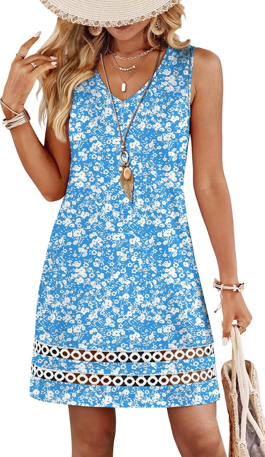 Summer Dresses for Women 2026 V Neck Sleeveless Lace Boho Dress Elegant Classy Spring Beach Vacation Outfits