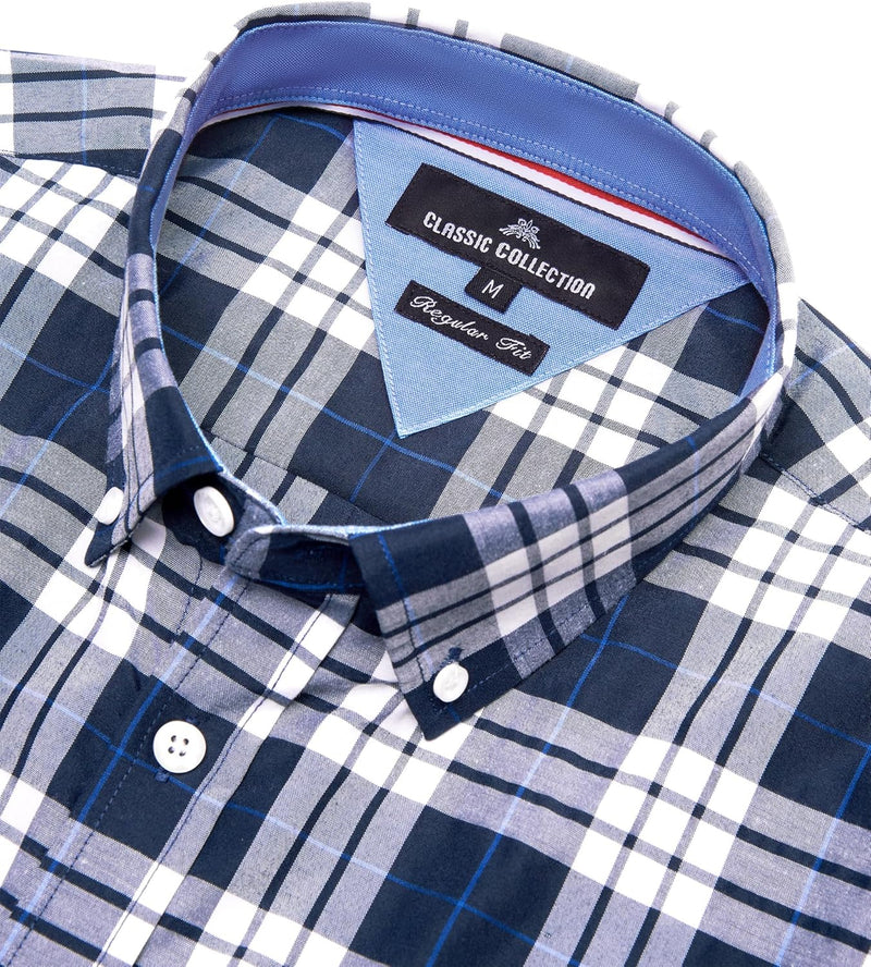 Mens Plaid Short Sleeve Button down Shirts Cotton Regular Fit Casual Gingham Shirts