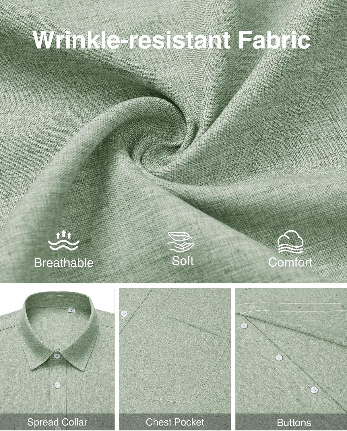 Mens Linen Shirt Short Sleeve Wrinkle Free Casual Untucked Button down Shirts Beach Breathable Tops Summer
