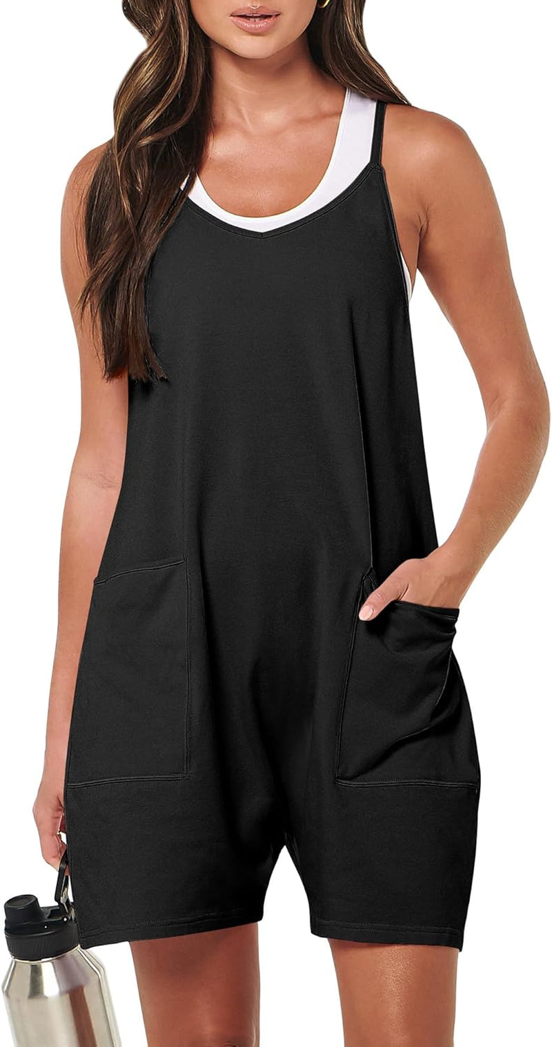 Womens Rompers Summer Casual Loose Sleeveless Overalls Spaghetti Strap Shorts Jumpsuit 2026 Beach Vacation Clothes