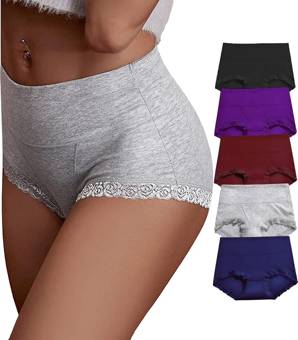 Women'S Cotton Underwear,Ladies Soft Stretch Tummy Control Comfy No Muffin Panties Boyshorts