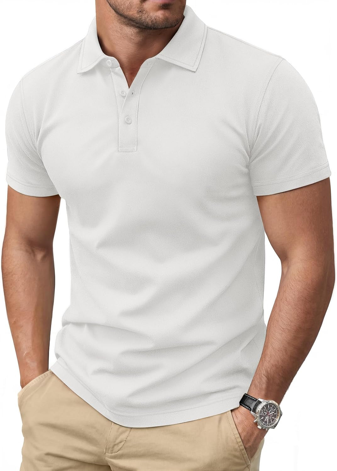 Men'S Polo Shirts Short Sleeve Soft Cotton Pique T-Shirts 3 Buttons Classic Fit Casual Performance Golf Shirts